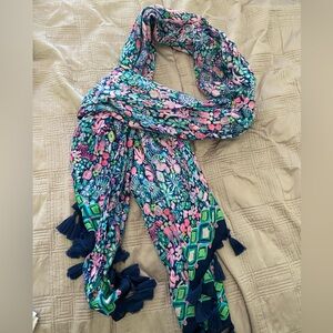Lilly Pulitzer Vibrant Floral Scarf with Tassels